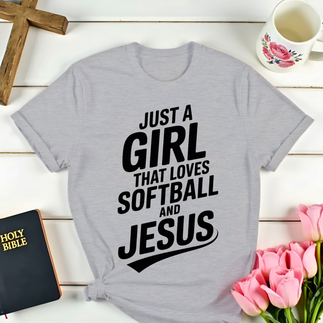 Girl Loves Softball & Jesus T-Shirt