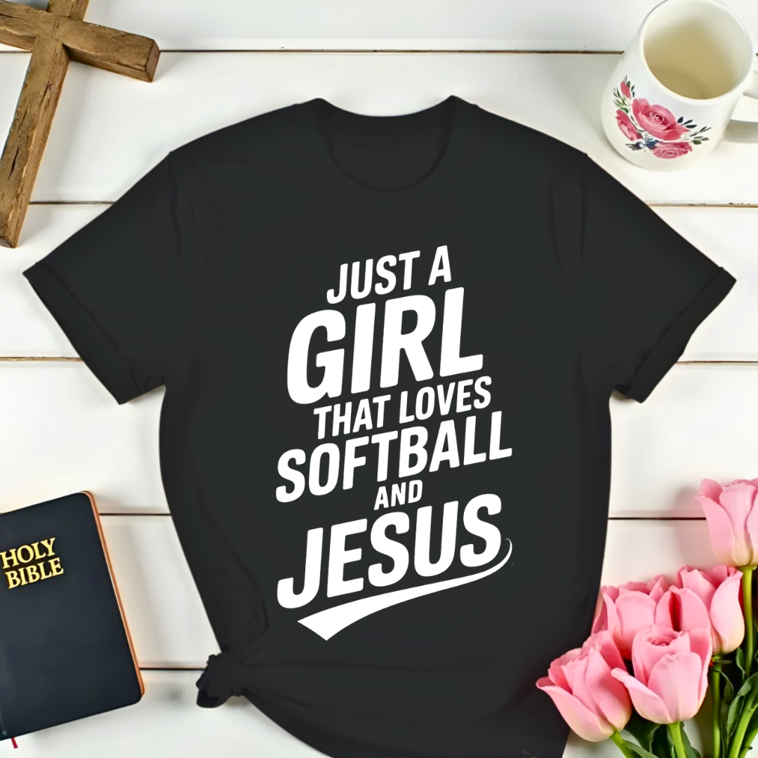 Girl Loves Softball & Jesus T-Shirt