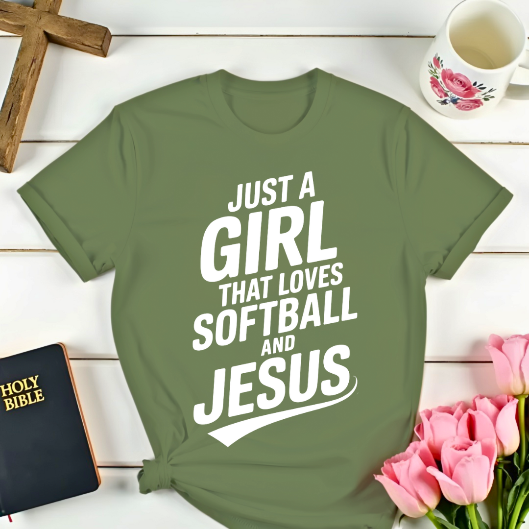 Girl Loves Softball & Jesus T-Shirt