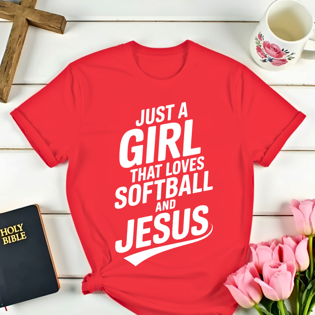Girl Loves Softball & Jesus T-Shirt