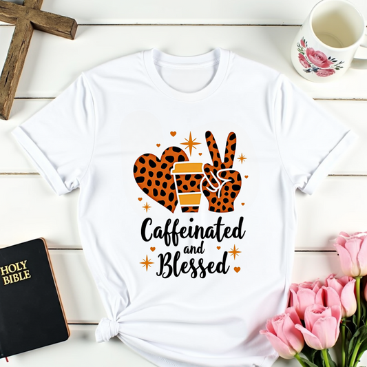 Leopard Caffeinated and Blessed T-Shirt