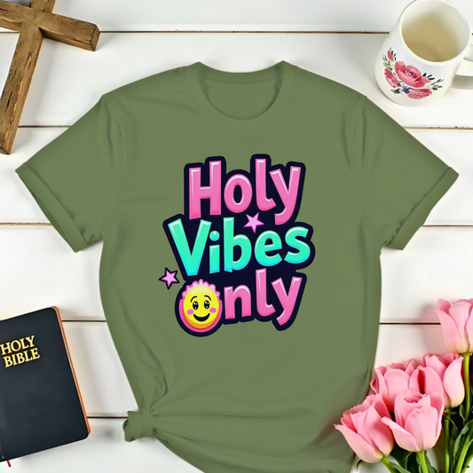 Holy Vibes Only T-Shirt- Bubble Gum