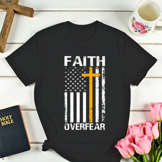 Faith Over Fear Distressed Flag T-Shirt