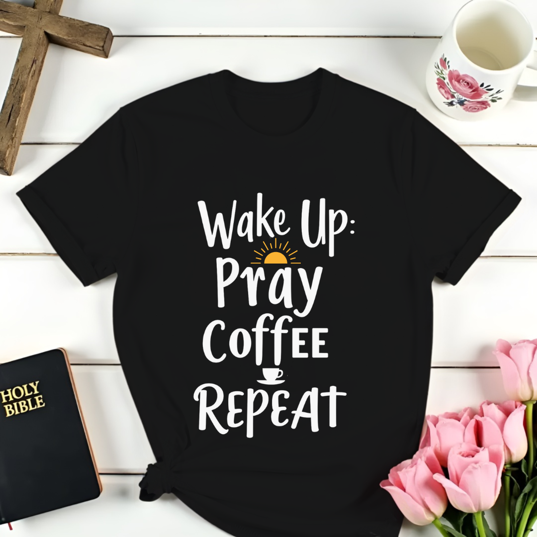 Wake Up, Pray, Coffee, Repeat T-Shirt