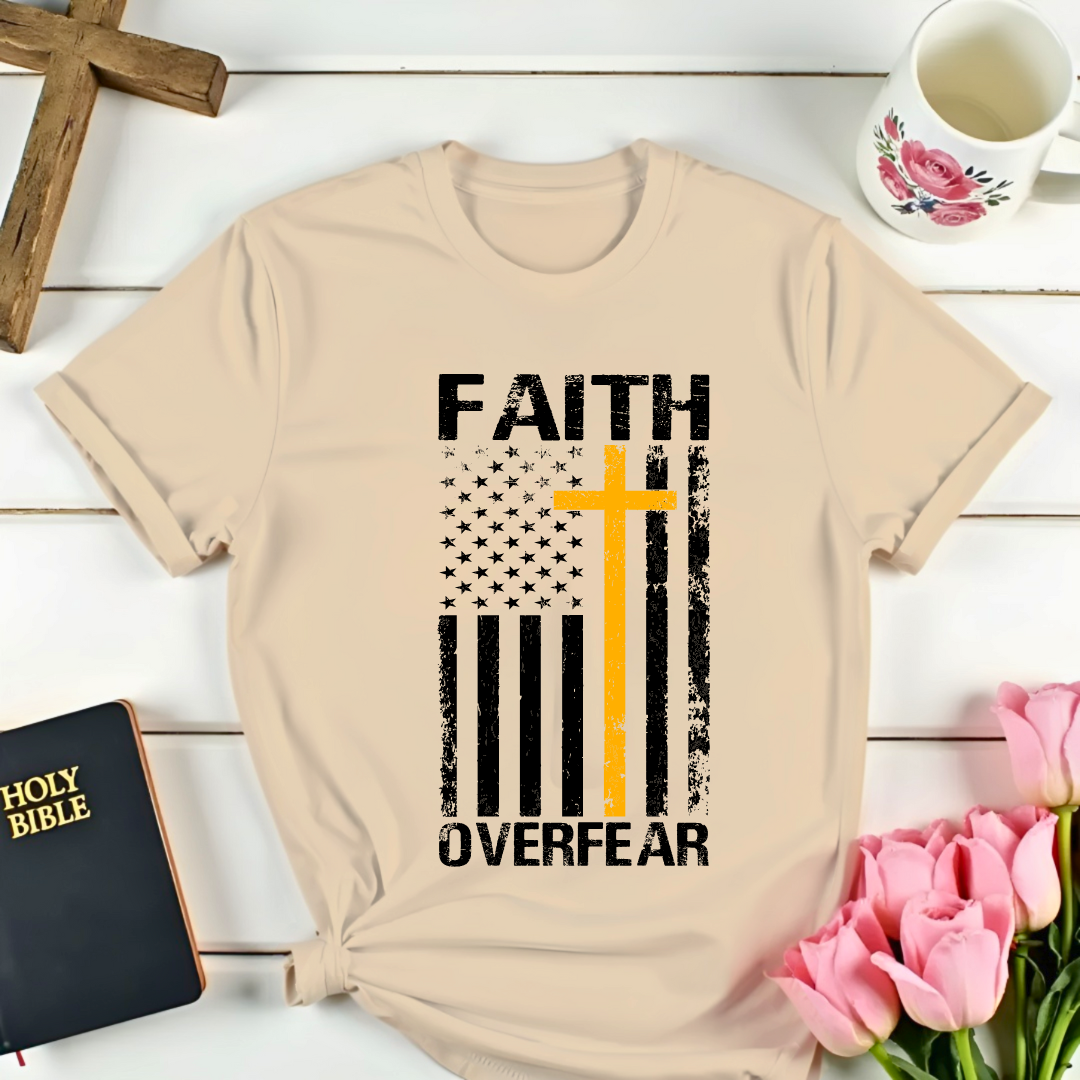 Faith Over Fear Distressed Flag T-Shirt